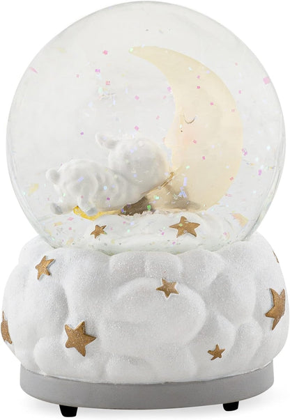 Lamb and Moon Bless Musical Snow Globe Plays Tune Twinkle Twinkle Little Star