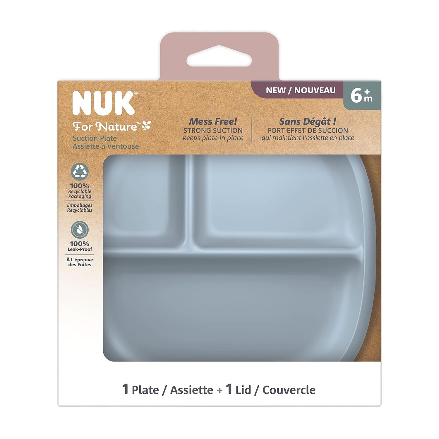 NUK for Nature Suction Plate and Lid, Leak-Proof Lid, Microwave, Freezer, & Top Rack Dishwasher Safe, BPA & Latex-Free, Pack of 1