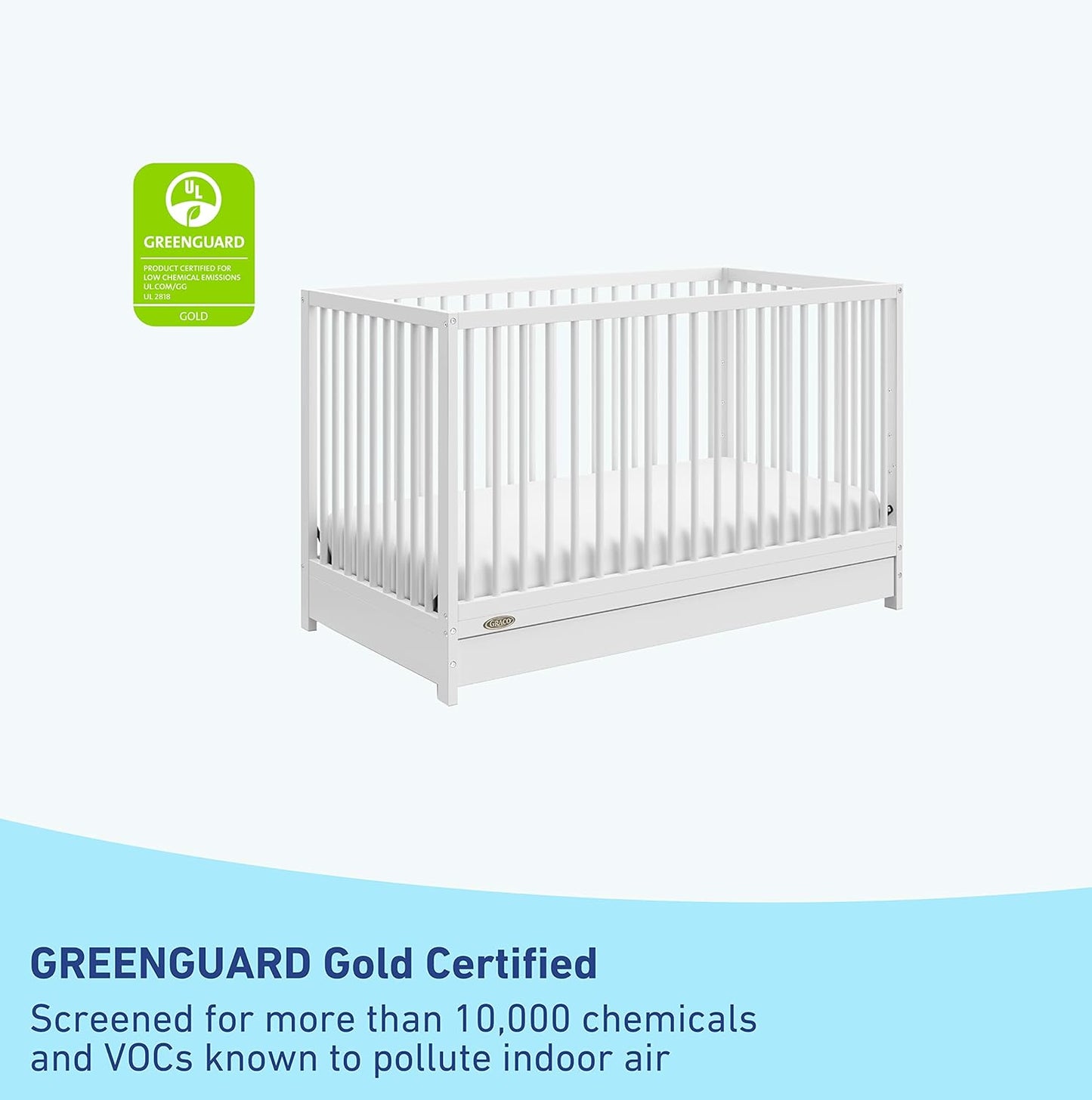 Graco Teddi 5-In-1 Convertible Crib with Drawer (White) – GREENGUARD Gold Certified, Crib with Drawer Combo, Full-Size Nursery Storage Drawer, Converts to Toddler Bed, Daybed and Full-Size Bed