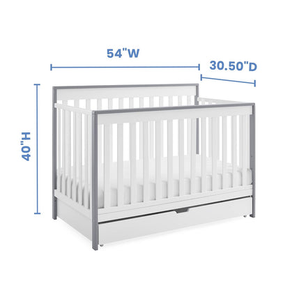 Delta Children Mercer 6-In-1 Convertible Crib with Storage Trundle, Greenguard Gold Certified, Bianca White/Grey