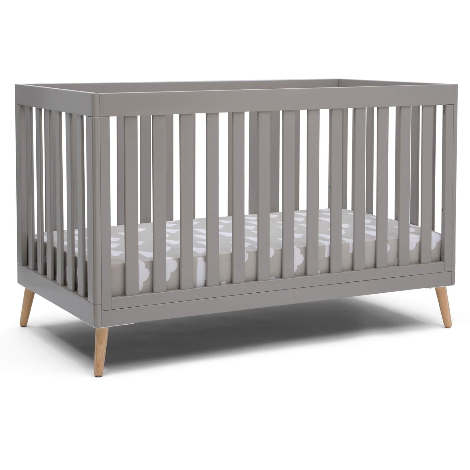 Delta Children Essex 4-In-1 Convertible Baby Crib, Grey with Natural Legs