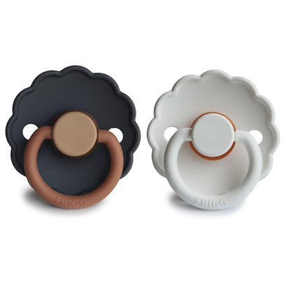 FRIGG Daisy Natural Rubber Baby Pacifier | Made in Denmark | Bpa-Free (Cream/Poppy, Size 1) 2-Pack