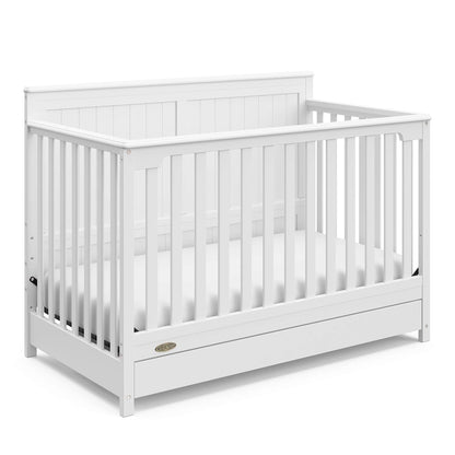 Graco Hadley 5-In-1 Convertible Crib with Drawer (White) – GREENGUARD Gold Certified, Crib with Drawer Combo, Full-Size Nursery Storage Drawer, Converts to Toddler Bed, Daybed