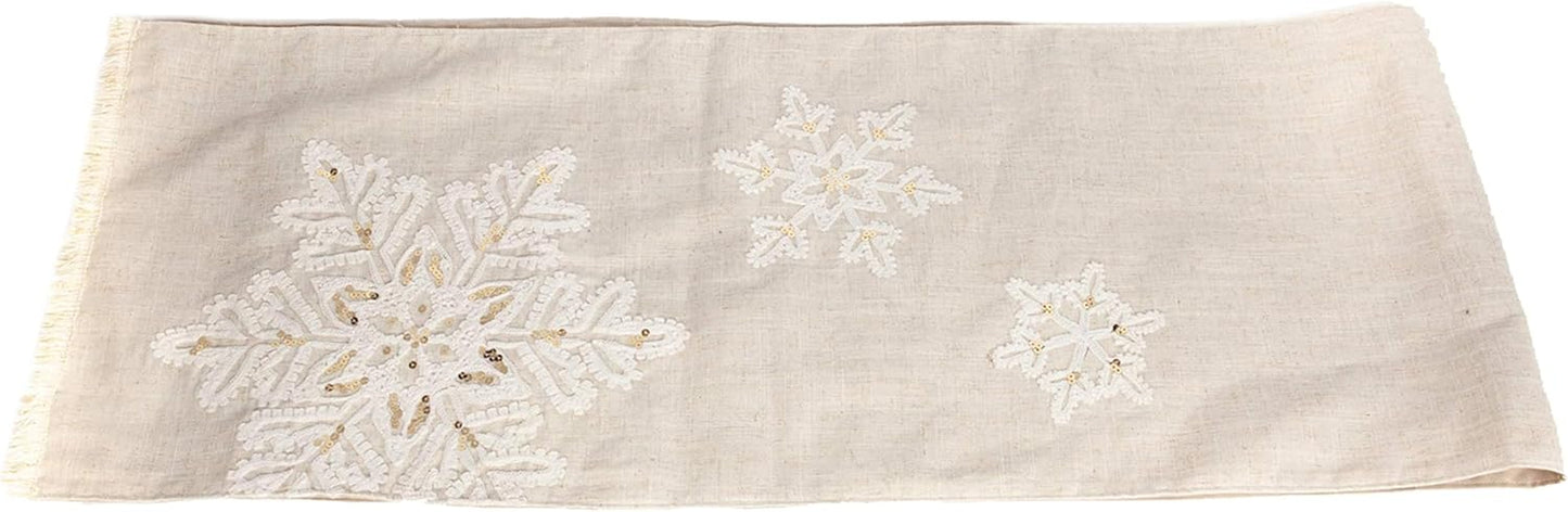 Mon Ami Christmas Table Runner with Embroidered Snowflakes, Seasonal Holiday Kitchen Dining Table Decoration for Indoor/Outdoor Home Party Décor,White