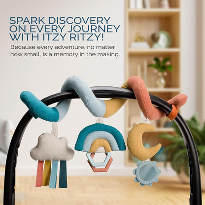 Itzy Ritzy Spiral Car Seat & Stroller Activity Toy - Stroller & Car Seat Toys for Ages 0 Months and up - Hanging Toys Include Dangling Ring, Mirror and Textured Ribbons (Pastel Rainbow)