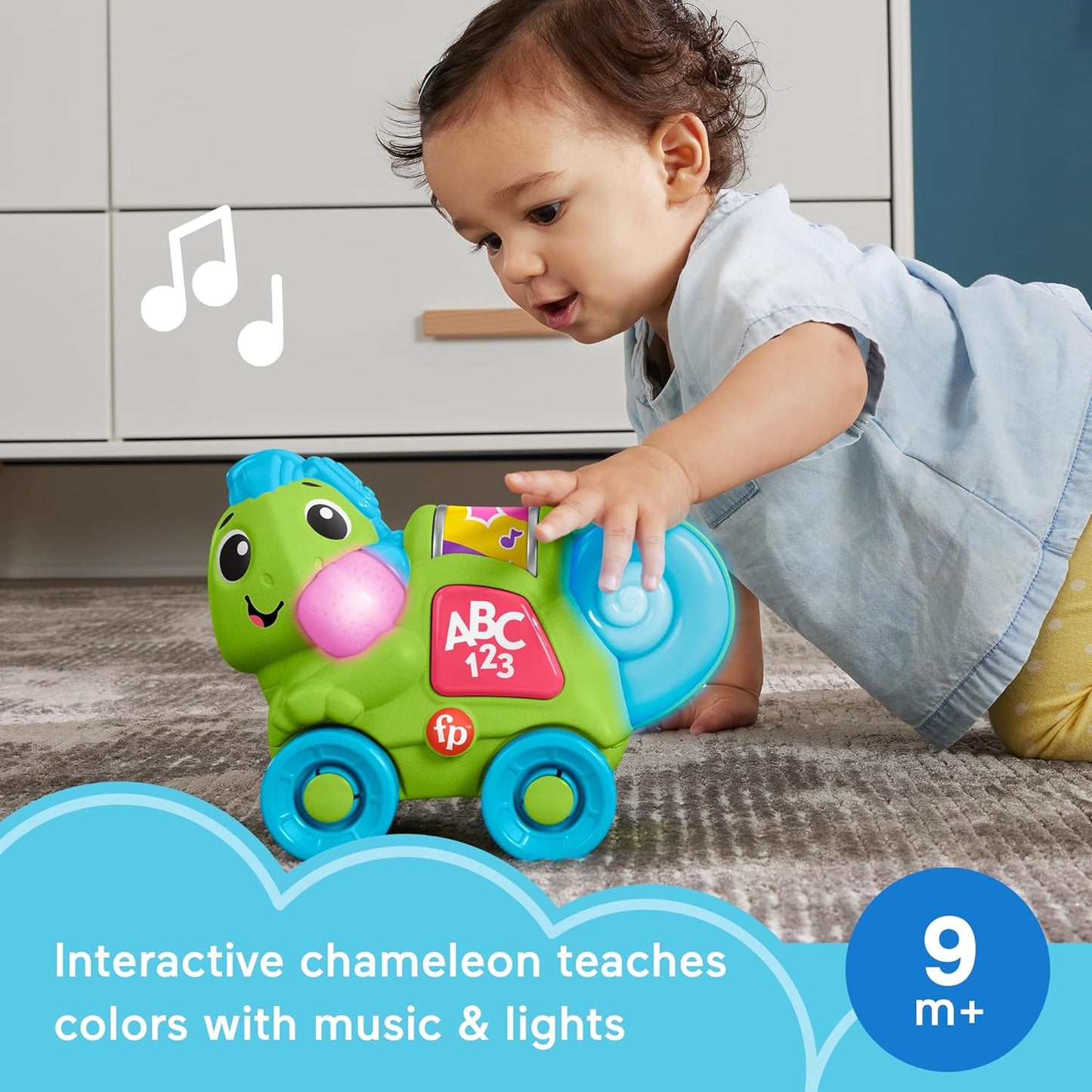 Fisher-Price Baby Learning Toy Link Squad Crawl ‘N Colors Chameleon with Music & Lights for Ages 9+ Months, Compatible Only with Link Squad Items