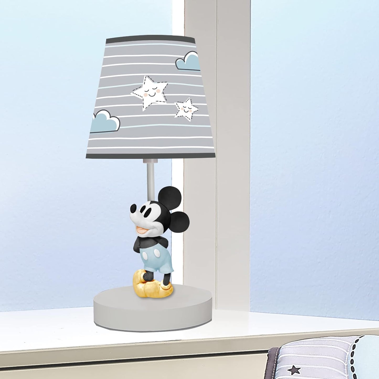 Lambs & Ivy Disney Baby Moonlight Mickey Mouse Lamp with Shade & Bulb - Gray