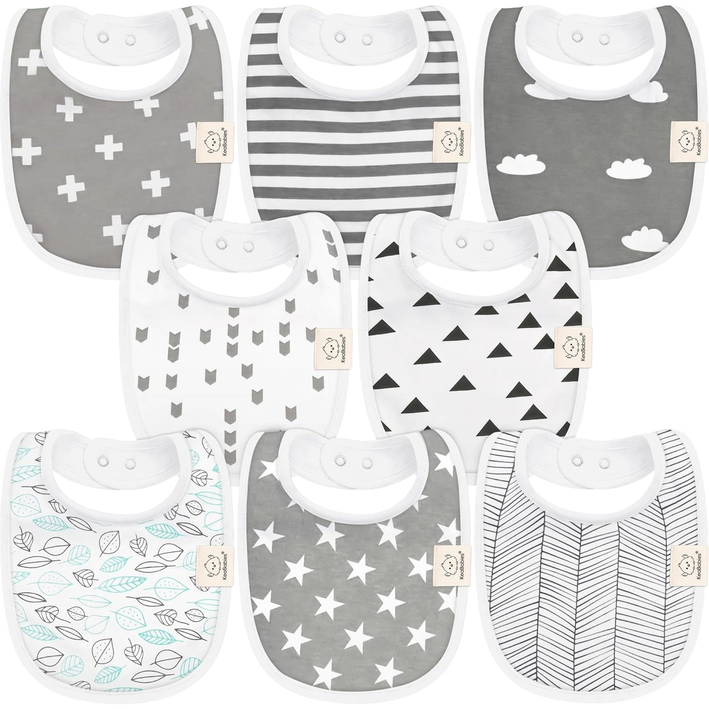 8-Pack Organic Baby Bibs for Boys, Girls - Soft Cotton Drooling and Teething Baby Bibs, Baby Girl Bibs, Baby Boy Bibs, Baby Drool Bibs for Baby Girl, Boy, Newborn Infant Bibs (Grayscale)