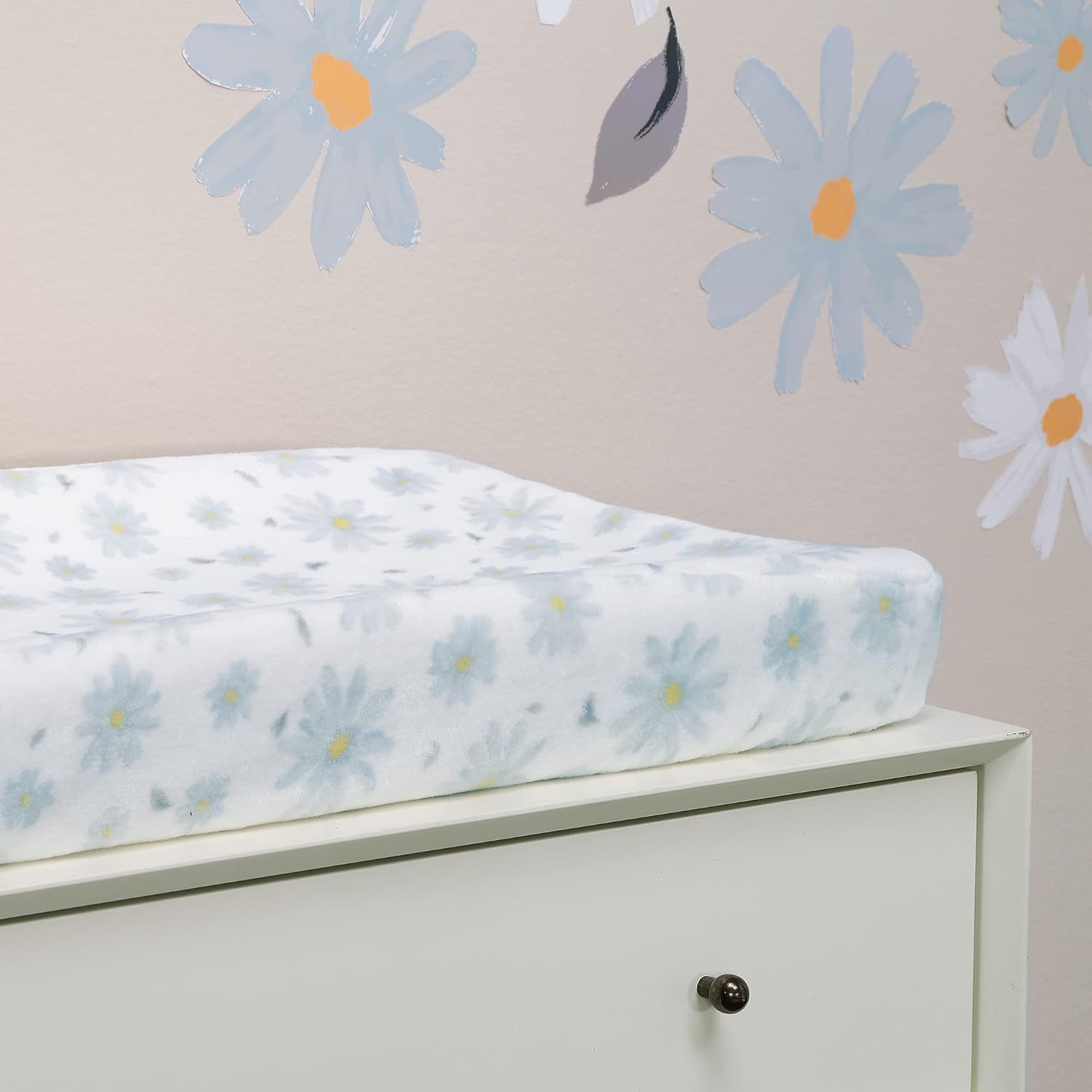 Lambs & Ivy Sweet Daisy White/Blue Flowers Changing Pad Cover