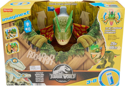 Fisher-Price Imaginext Jurassic World Dinosaur Toy Thrash Attack Dilophosaurus 16+ Inch with Lights & Sounds for Pretend Play Kids Ages 3+ Years