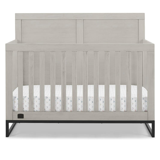 Simmons Kids Foundry 6-In-1 Convertible Baby Crib, Rustic Mist with Matte Black