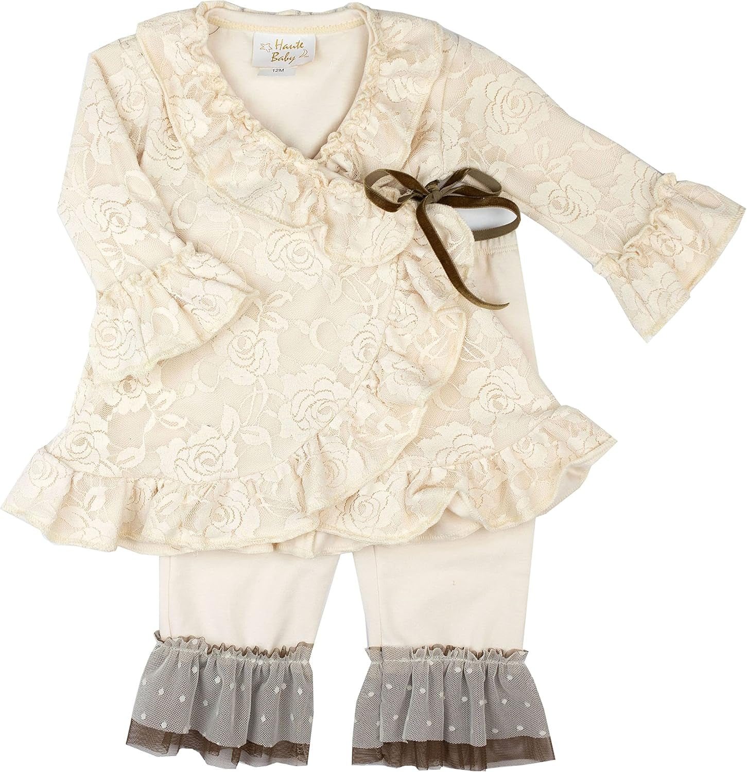 Haute Baby Vanilla Sugar Long Sleeve Bodysuits Lace Outfits Baby Girl Kimono Infant Toddler - Peach