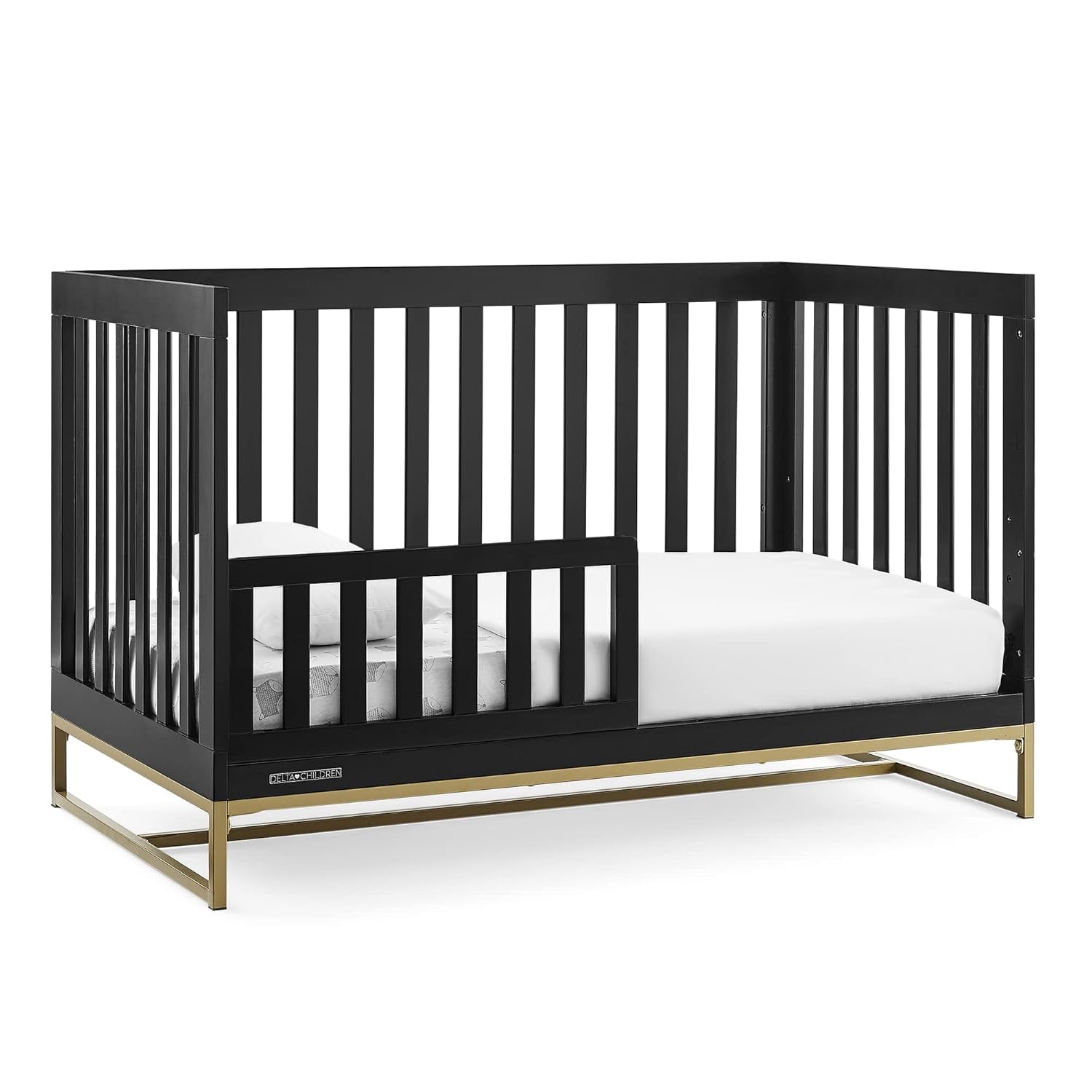 Delta Children Jade 4-In-1 Convertible Crib - Greenguard Gold Certified, Bianca White/Bronze