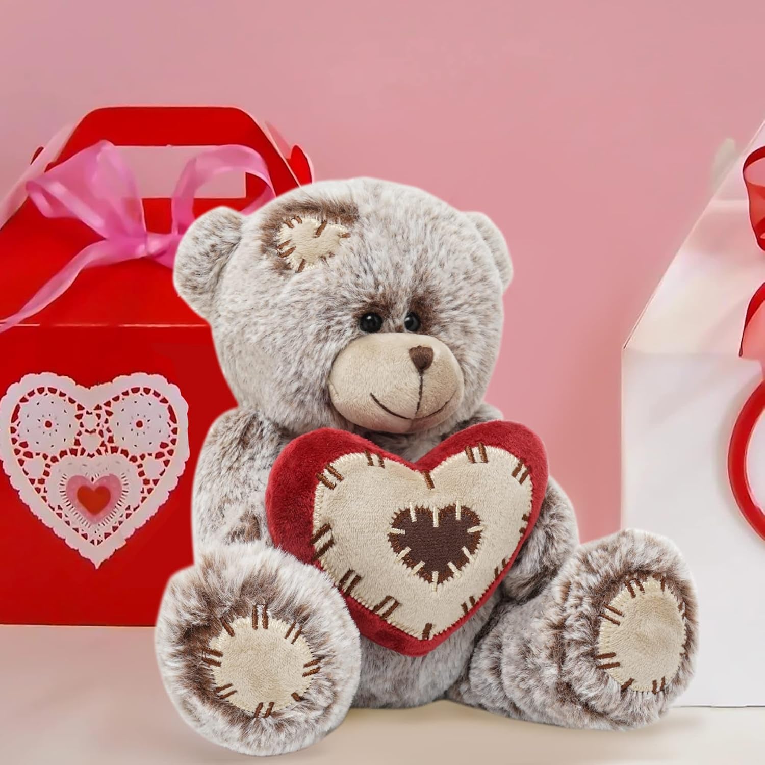 Teddy Bear Stuffed Animals, 10" Plush Stuffed Bear with Red Heart Pillow for Her/Him/Girlfriend/Boyfriend/Babies/Kids/Mom, Unique Gifts for Valentine'S Day/Anniversary/Birthday (Tan)