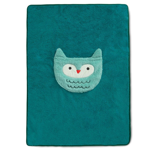 Delta Children Sherpa Throw Blanket with Storage Pocket for Kids, Green Owl