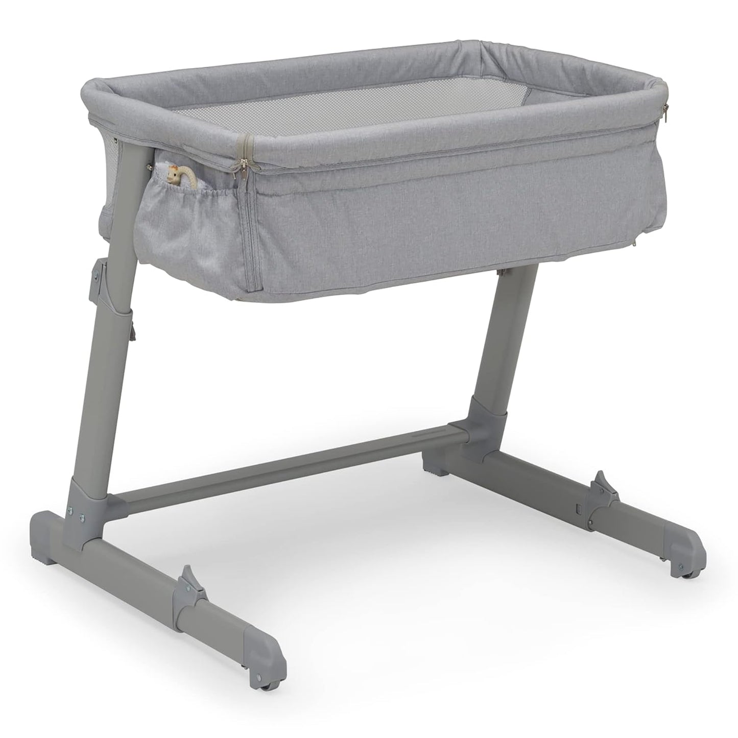 GAP Babygap Whisper Bedside Bassinet Sleeper with Breathable Mesh and Adjustable Heights - Lightweight Portable Crib - Made with Sustainable Materials, Grey Stripes