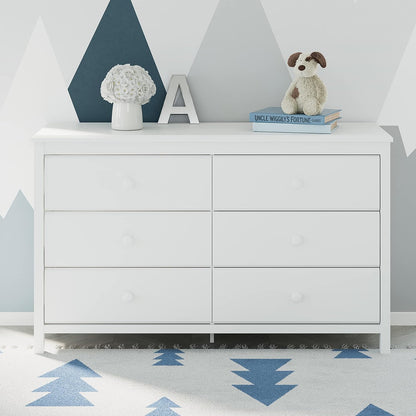 Storkcraft Alpine 6 Drawer Double Dresser (White) – GREENGUARD Gold Certified, Dresser for Nursery, 6 Drawer Dresser, Kids Dresser, Nursery Dresser Drawer Organizer, Chest of Drawers