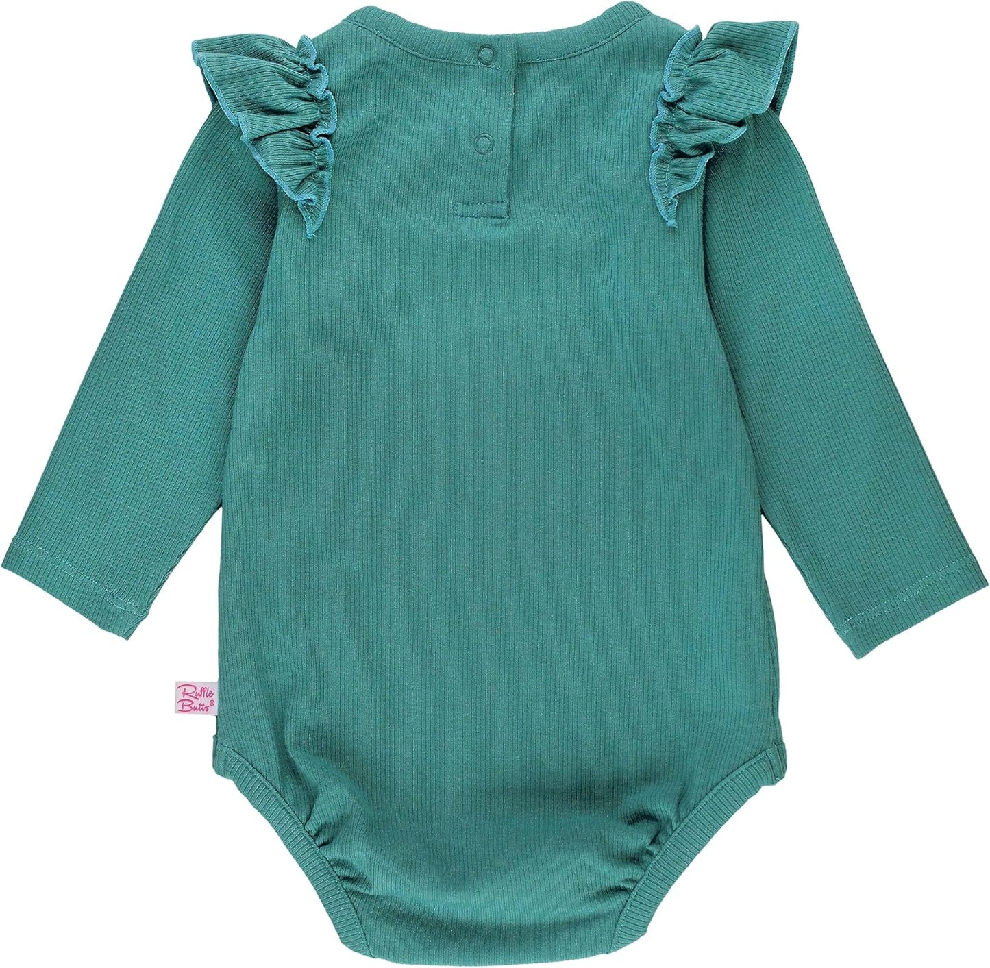 Rufflebutts Brittany Blue Rib Knit Long Sleeve Flutter Bodysuit - 0-3M