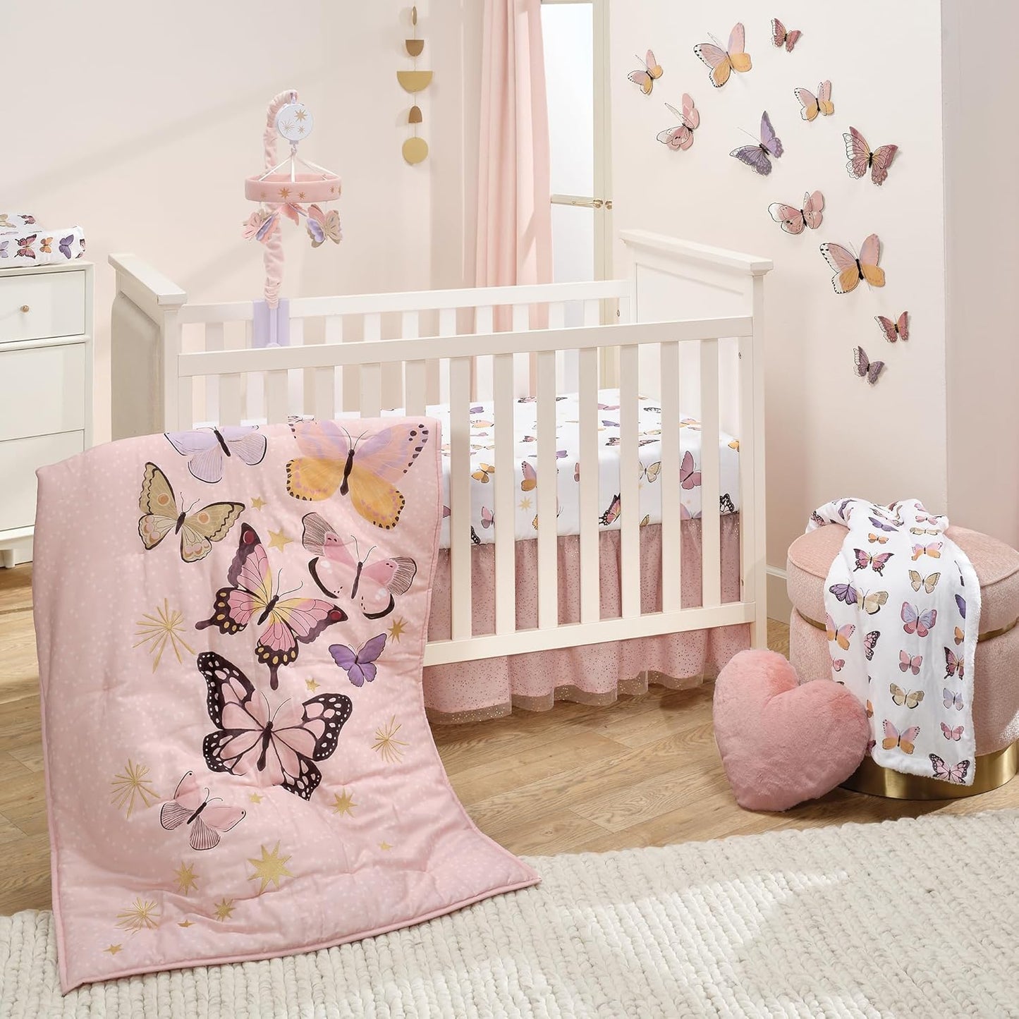 Lambs & Ivy Butterfly Dreams Pink/Purple Musical Baby Crib Mobile Soother Toy