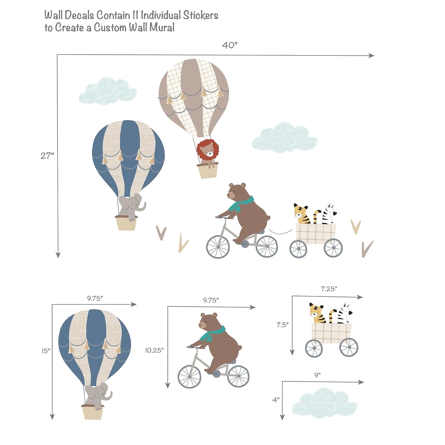 Bedtime Originals up up & Away Hot Air Ballon Animals Wall Decals