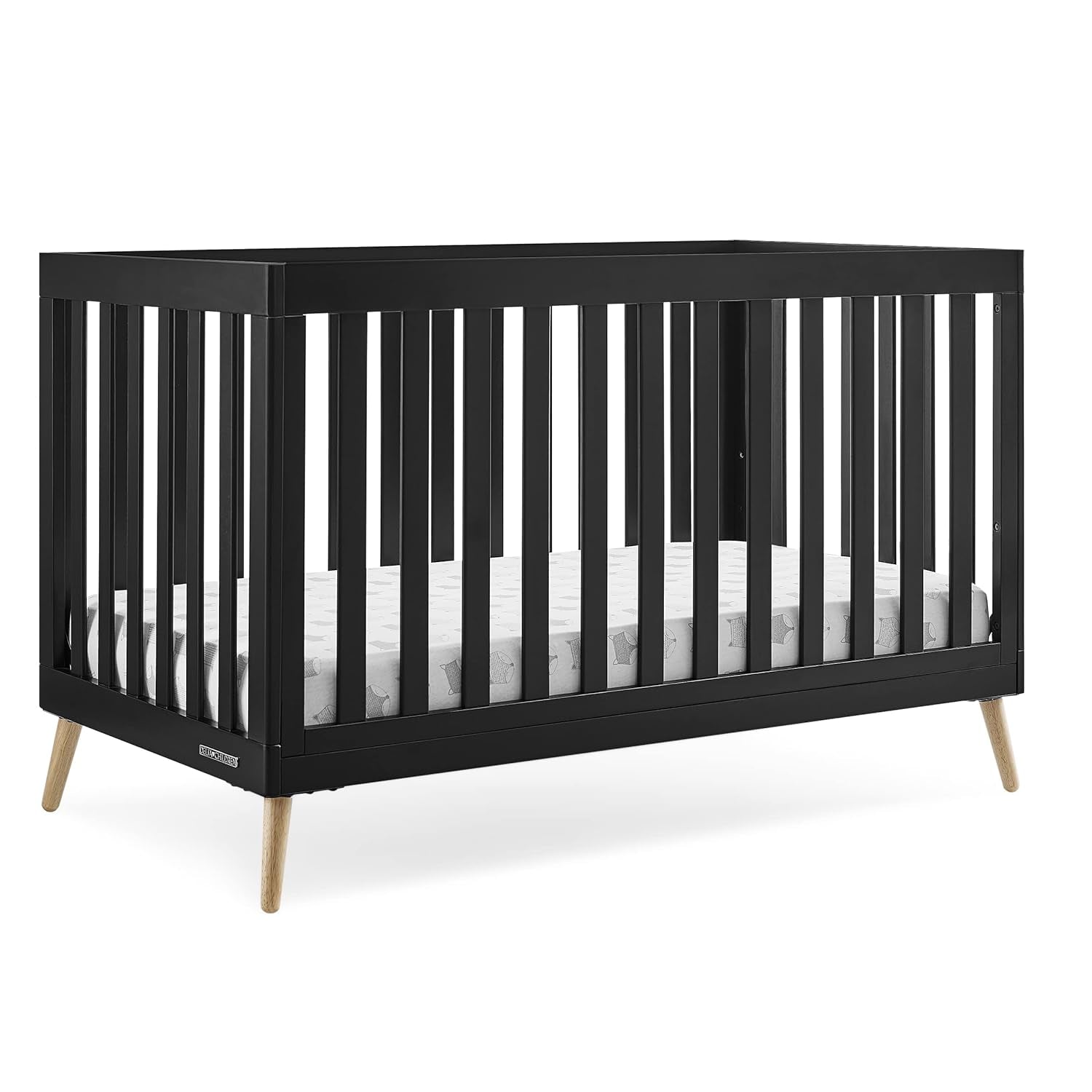 Delta Children Essex 4-In-1 Convertible Baby Crib, Ebony with Natural Legs