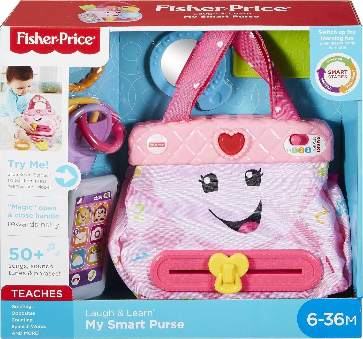 Fisher-Price Baby & Toddler Toy Laugh & Learn My Smart Purse with Lights & Smart Stages Learning Songs for Infants Ages 6+ Months