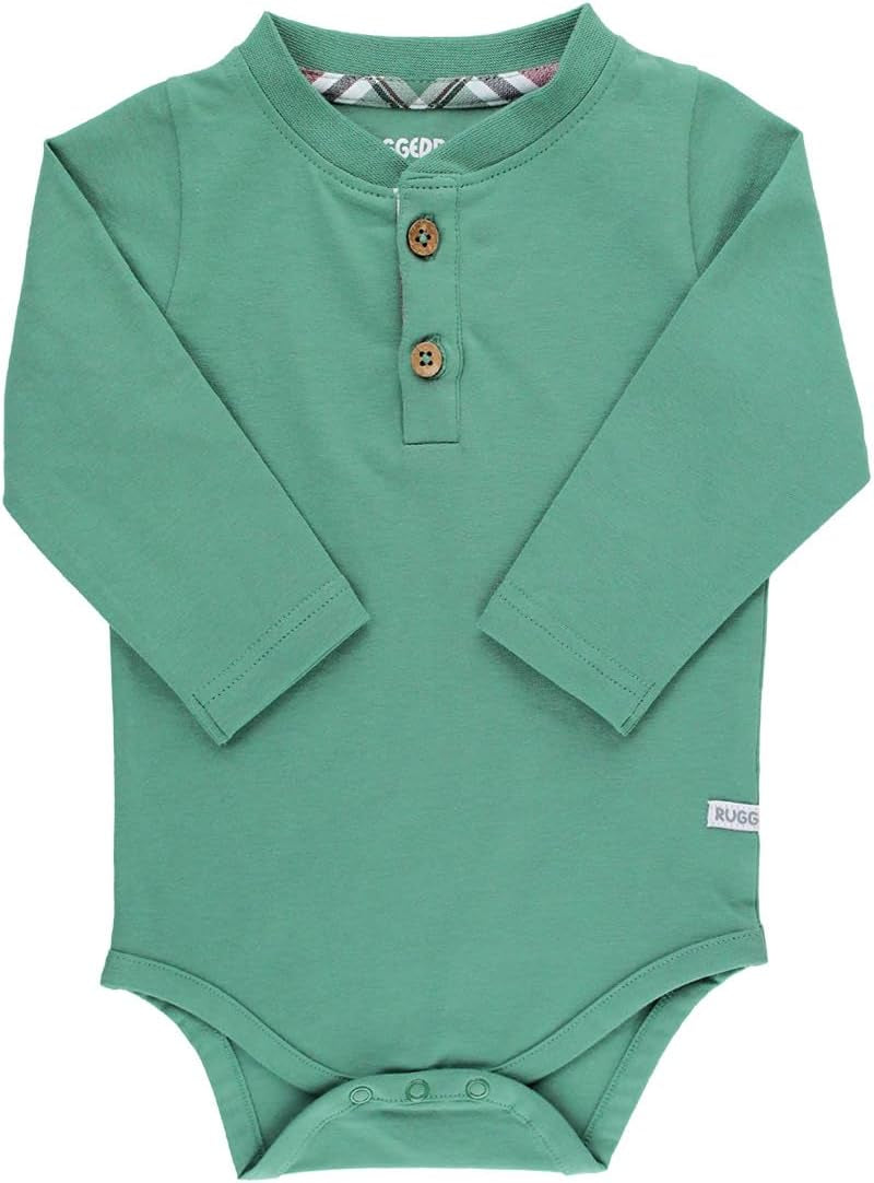 RUGGEDBUTTS® Baby/Toddler Boys Henley Raglan Long Sleeve Baseball Tee Bodysuit Knit One-Piece