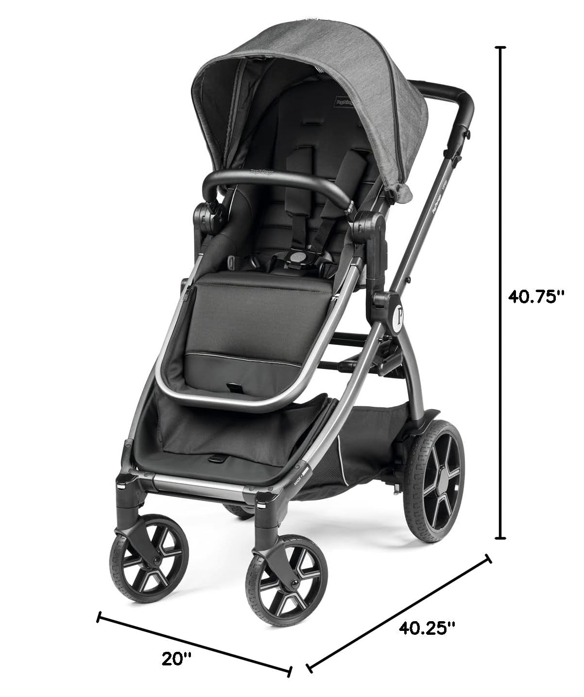 Peg Perego Ypsi Travel System - Includes Ypsi Lightweight Reversible Stroller and Primo Viaggio 4-35 Nido Infant Car Seat - Made in Italy - Atmosphere (Grey)