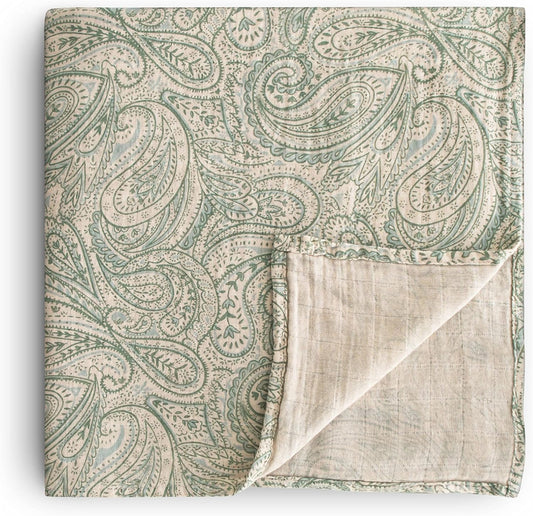 Mushie Muslin Baby Swaddle Blanket | 100% Organic Cotton (Green Paisley)