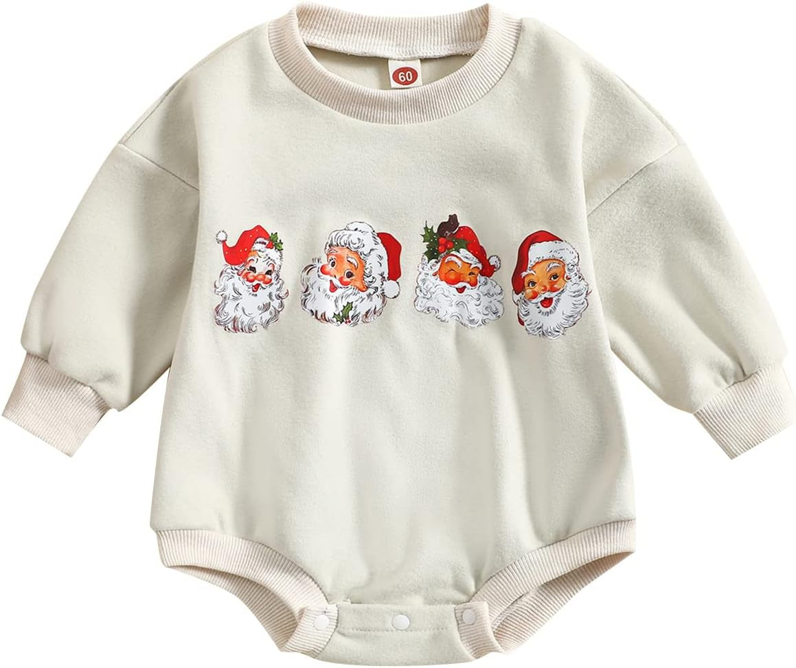 Baby Girl Boy Christmas Clothes Letter Print Sweatshirt Romper Infant Long Sleeve Bubble Romper Winter Outfit