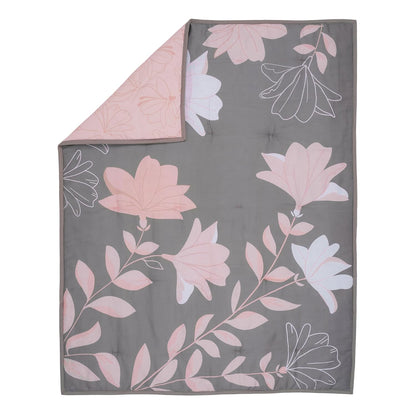 Lambs & Ivy Petals Gray/Pink Sateen Cotton Floral 3-Piece Baby Crib Bedding Set