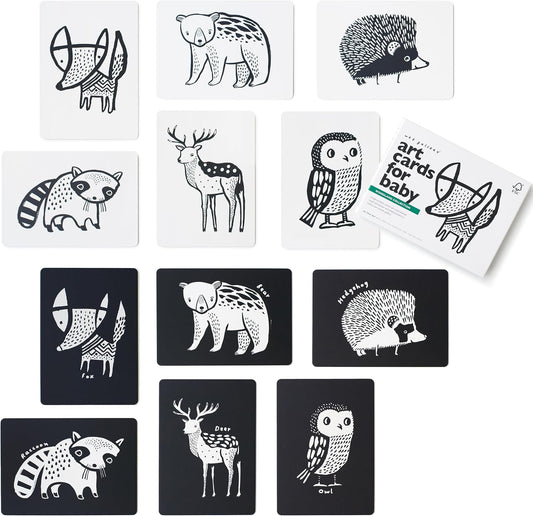 Wee Gallery Black and White Animal Art Cards for Babies, Durable High Contrast Vision Cards, Brain Development Educational Learning Tool for Newborn, Infant, Baby, Toddler - Woodland Animals