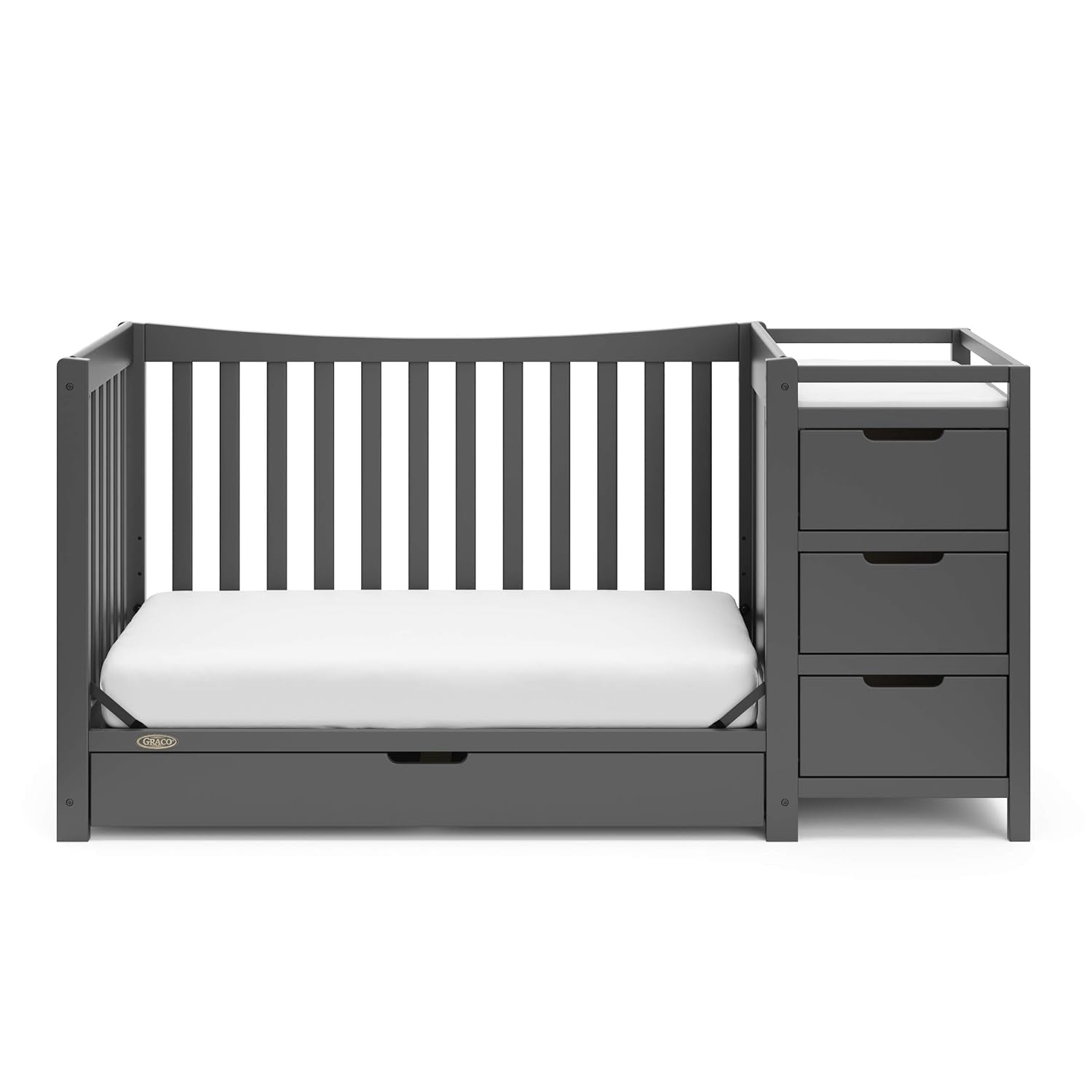 Graco Remi 4-In-1 Convertible Crib & Changer with Drawer (Gray) – GREENGUARD Gold Certified, Crib and Changing -Table Combo, Includes Changing Pad, Converts to Toddler Bed, Daybed and Full-Size Bed