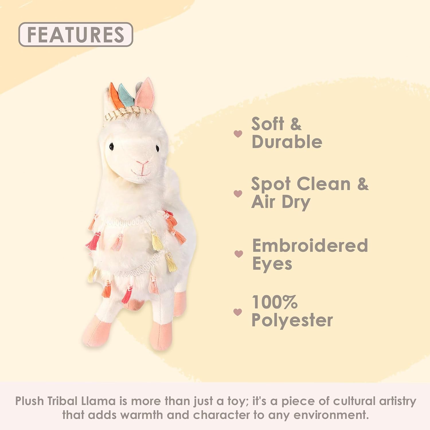 MON AMI Designer Tribal Lama Stuffed Animal - 14", White, Fluffy Alpaca Plushie, Use as Toy/Nursery Décor, Great Gifts for Kids of All Ages