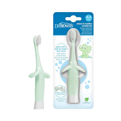 Dr. Brown'S Infant-To-Toddler Toothbrush, Soft and Safe Baby Training Brush, Elephant, Mint, 0-3 Years (Styles May Vary)