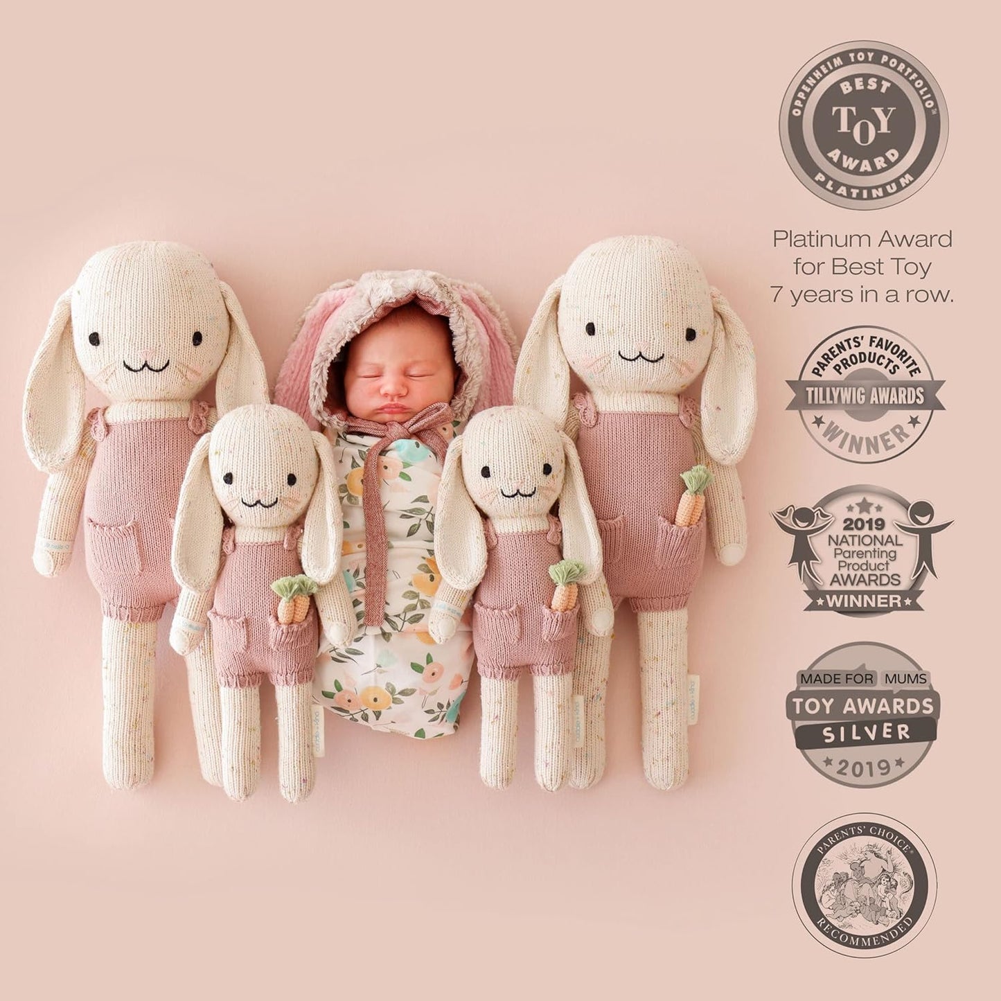 Cuddle + Kind Harper the Bunny Little 13" Hand-Knit Doll – 1 Doll = 10 Meals, Fair Trade, Heirloom Quality, Handcrafted in Peru, 100% Cotton Yarn