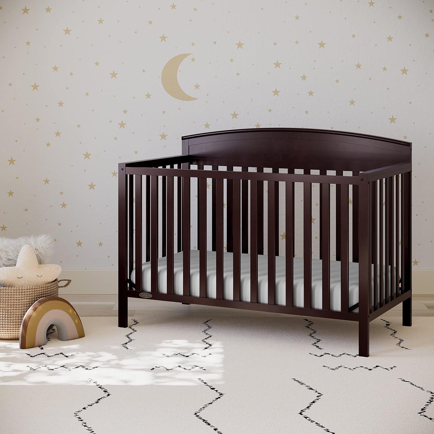 Graco Benton 5-In-1 Convertible Crib (Espresso) – GREENGUARD Gold Certified, Converts from Baby Crib to Toddler Bed, Daybed and Full-Size Bed, Fits Standard Full-Size Crib Mattress