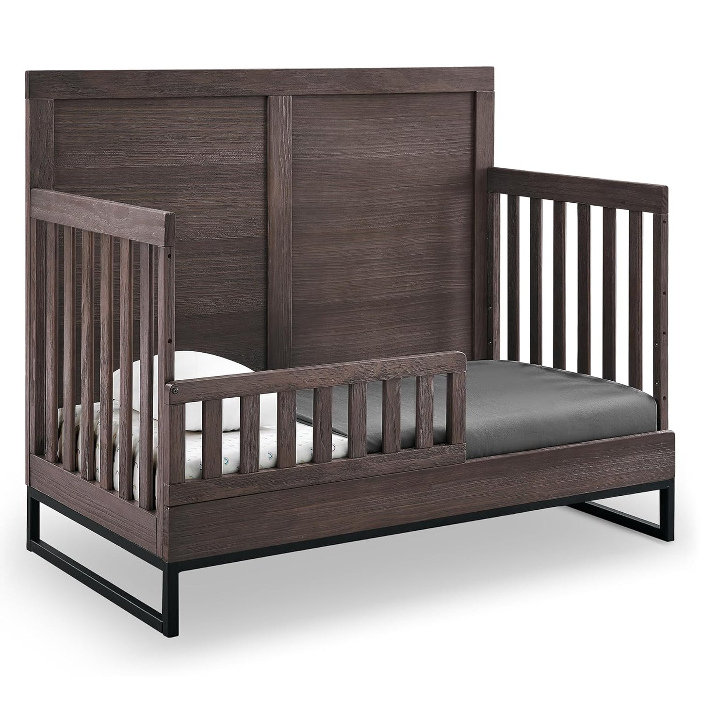 Simmons Kids Foundry 6-In-1 Convertible Baby Crib, Rustic Grey with Matte Black