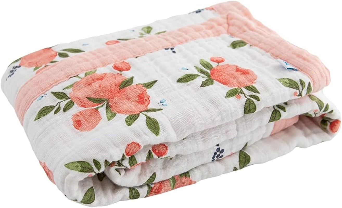 Little Unicorn Watercolor Roses Cotton Muslin Quilt Receiving Blanket | 100% Cotton | Super Soft | Babies and Toddlers | 30” X 40” | Machine Washable