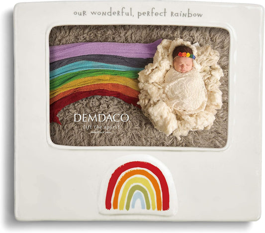 DEMDACO Rainbow Baby Glossy White 8 X 7 Ceramic Earthenware Wall and Tabletop Frame