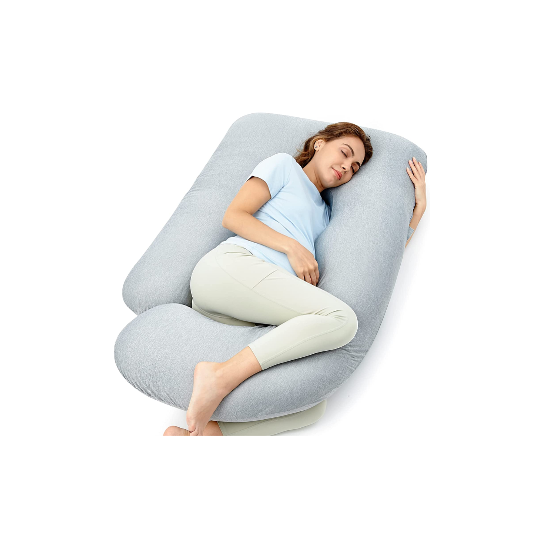 Momcozy Pregnancy Pillows with Cooling Cover, 57 Inch U-Shaped Full Body Maternity Pillow for Side Sleepers - Grey