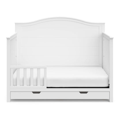 Storkcraft Moss 5-In-1 Convertible Crib with Drawer (White) – GREENGUARD Gold Certified, Crib with Drawer Combo, Includes Full-Size Nursery Storage Drawer, Converts to Toddler Bed and Full-Size Bed