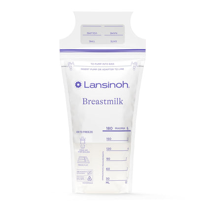 Lansinoh Breastmilk Storage Bags, 100 Count, Easy to Use Breast Milk Storage Bags for Feeding, Baby Essentials, Presterilized, Hygienically Doubled-Sealed for Freezing & Refrigeration, 6 Ounce