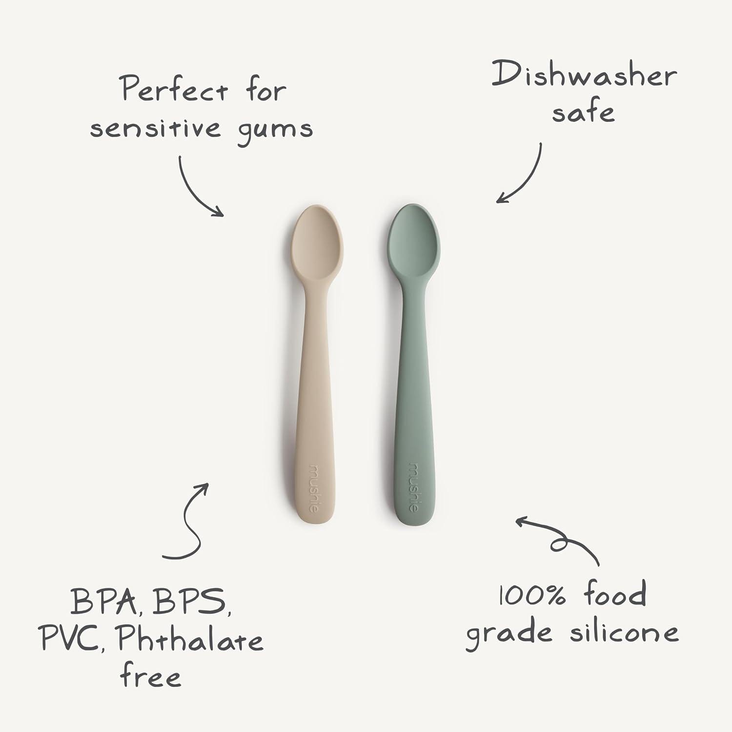 Mushie Silicone Baby Feeding Spoons | 2 Pack (Dried Thyme/Natural)