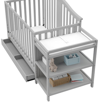 Graco Solano 4-In-1 Convertible Crib and Changer with Drawer (Pebble Gray) – Crib and Changing Table Combo with Drawer, Includes Changing Pad, Converts to Toddler Bed, Daybed and Full-Size Bed