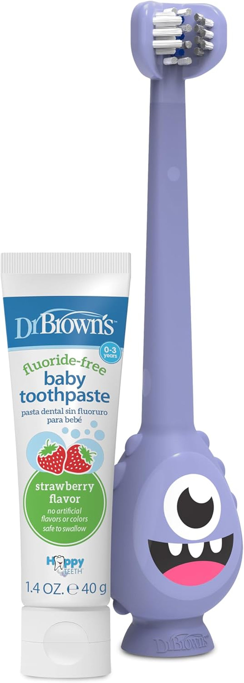 Dr. Brown'S Toothscrubber Toddler Toothbrush Set, Monster with Strawberry Flavor Toothpaste