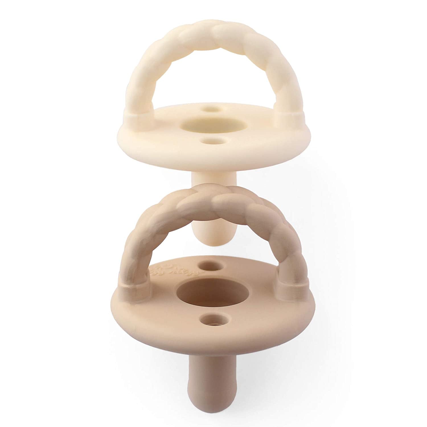 Itzy Ritzy Silicone Pacifiers for Newborn - Sweetie Soother Pacifiers Feature Collapsible Handle & Two Air Holes for Added Safety; for Ages Newborn and Up, Set of 2 in Coconut & Toffee