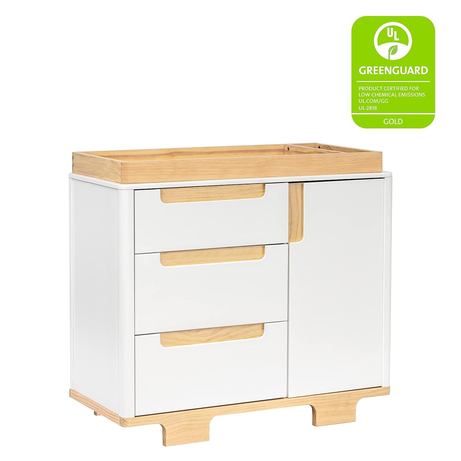 Babyletto Yuzu 3-Drawer Dresser in White and Natural, Greenguard Gold Certified