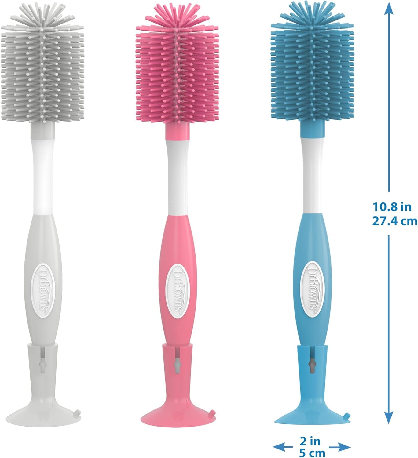 Dr. Brown'S Soft Touch No Scratch Baby Bottle Cleaning Brush Nipple Cleaner with Stand and Storage Clip, BPA Free, Pink 1-Pack