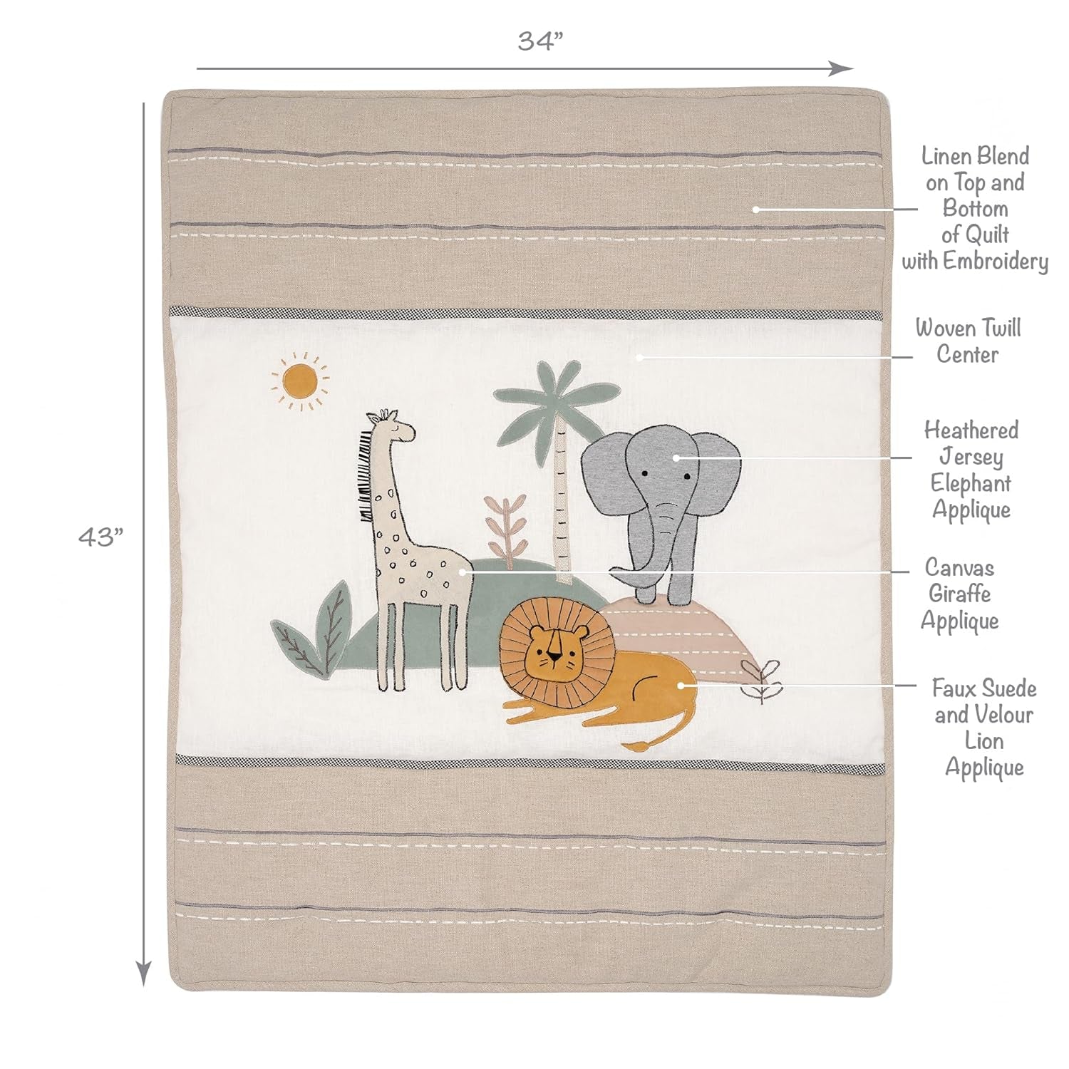 Lambs & Ivy Jungle Adventure Linen/Cotton 3-Piece Nursery Baby Crib Bedding Set